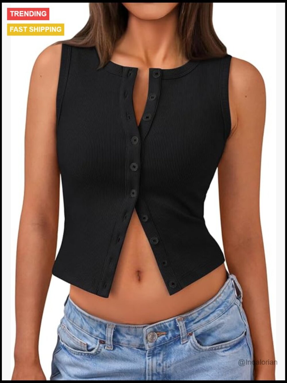 Ribbed Button Down Sleeveless Crop Tank Top Beach Summer Tops